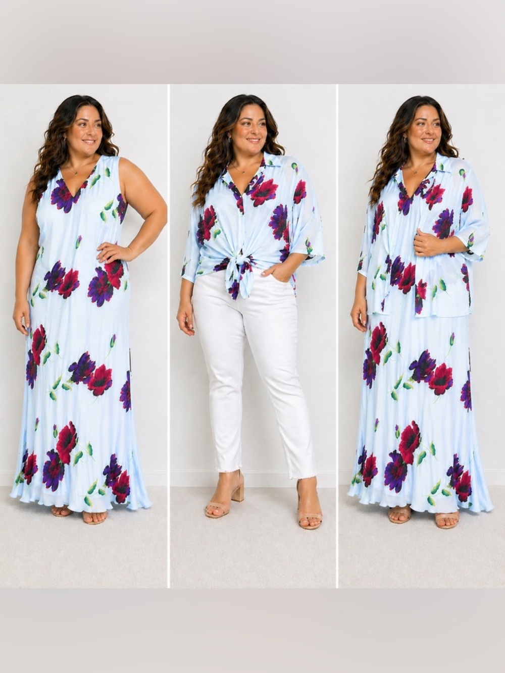 Avenue 22/24 Blue Floral Maxi Dress & Blouse 2 Pc Set Plus Size Resort Wear
